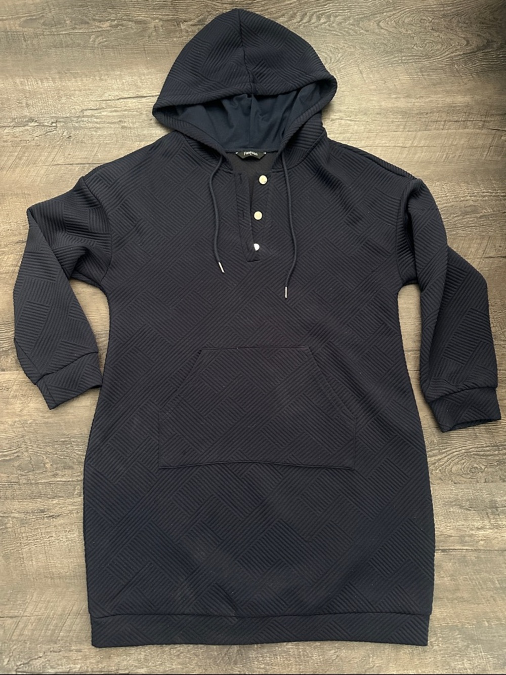 Men's Navy Hooded Knit Shirt with Button Placket